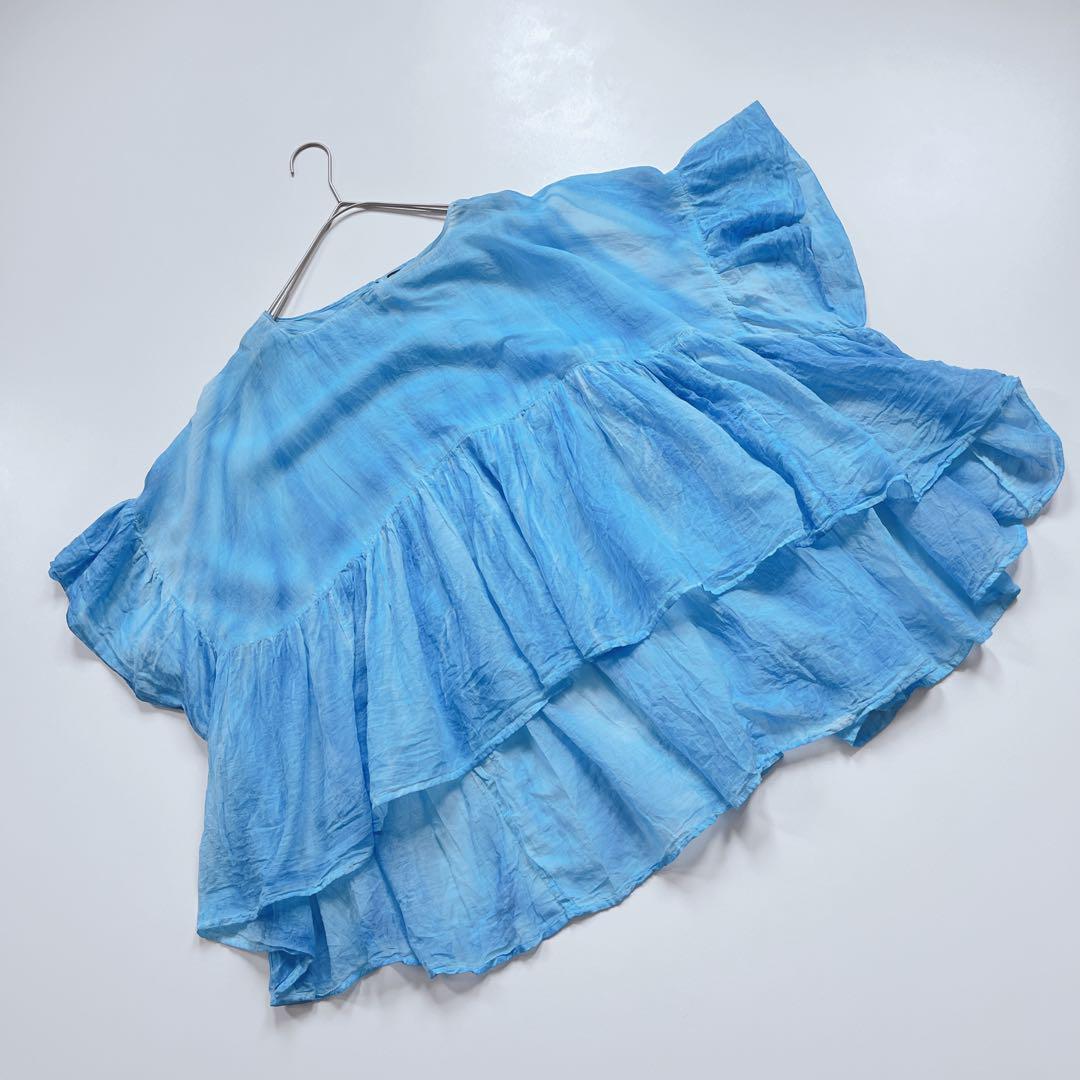 ▪️24SS ミズイロインド ピグメントダイワイドギャザープルオーバー ブルー