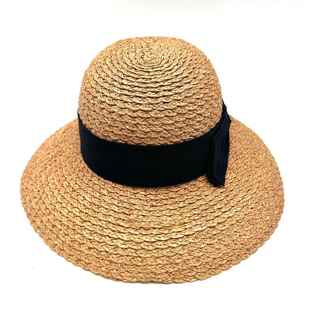 極美品 ヘレンカミンスキー 麦わら帽子 リボン ラフィア 100%