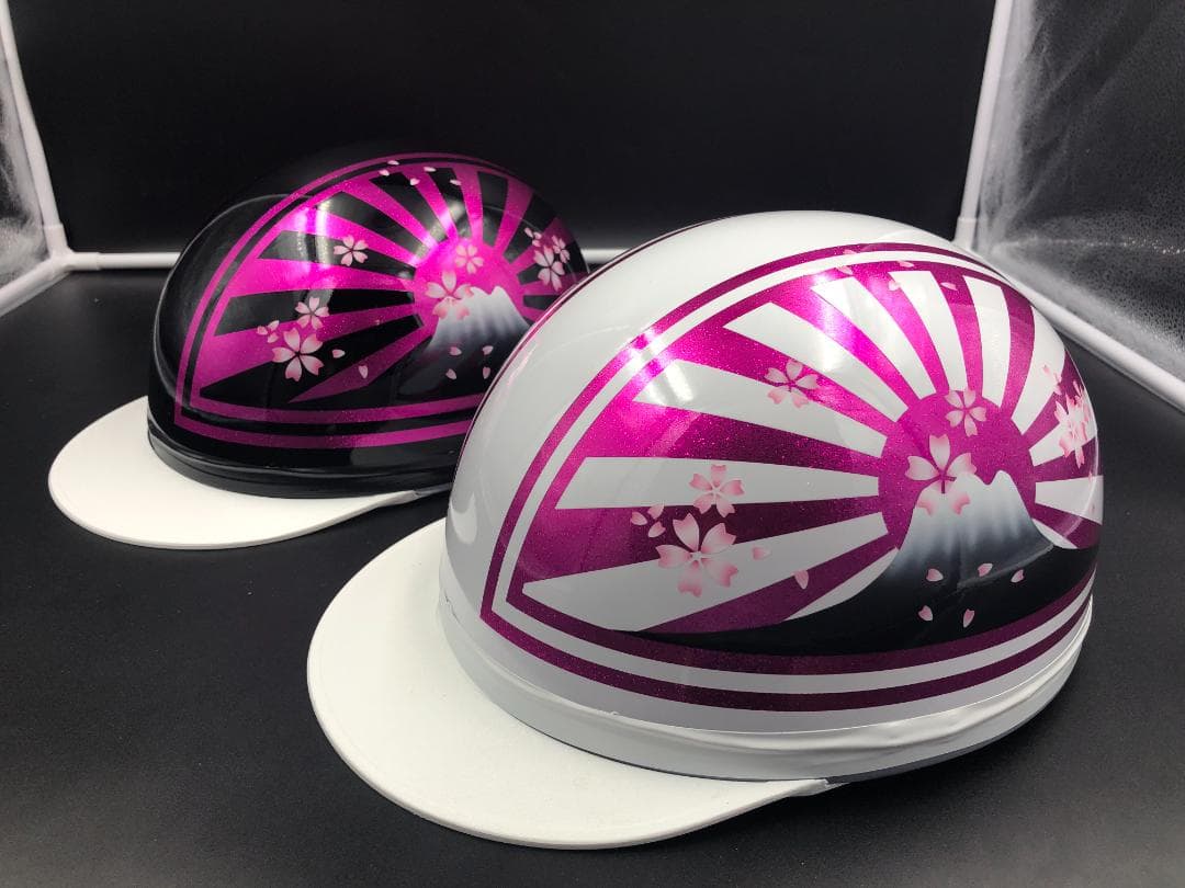 コルク半　カスタム　富士日章　三つボタン　ブラックホワイトピンクラメ　桜　セット