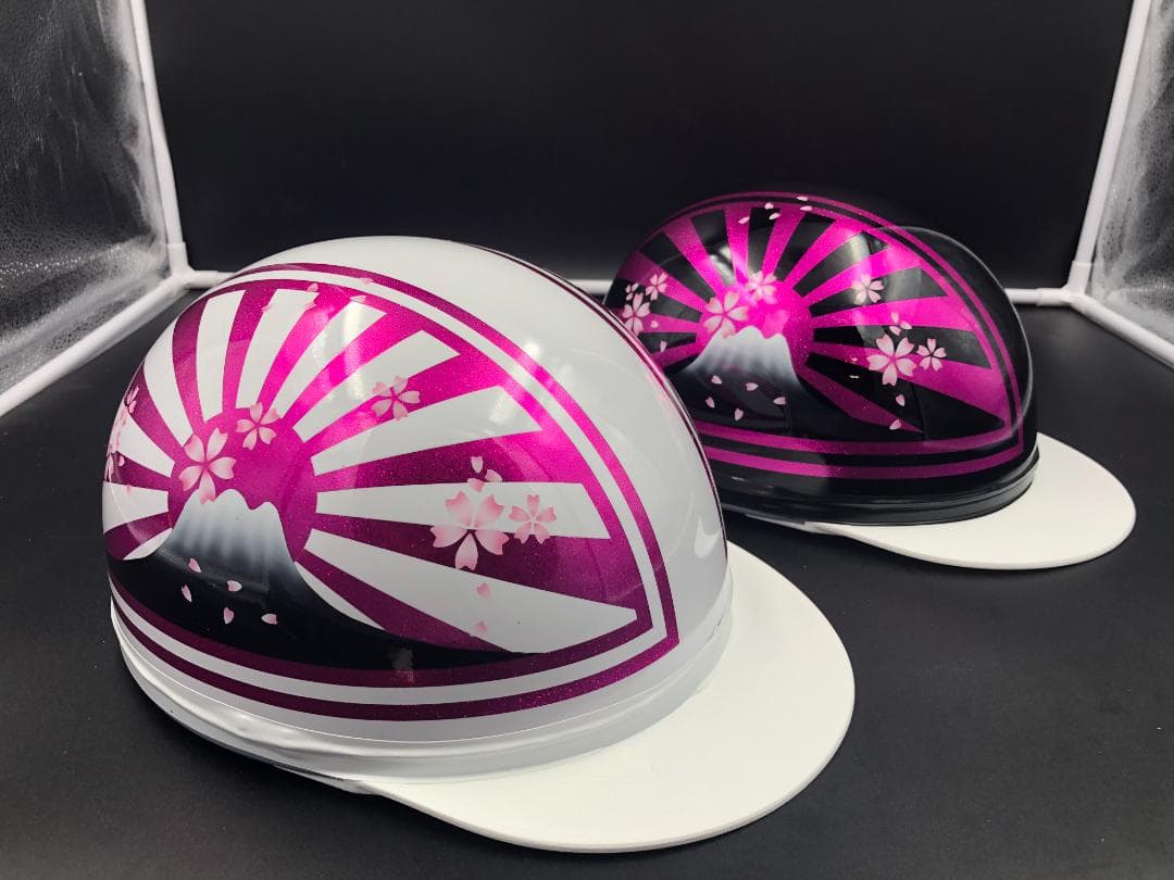 コルク半　カスタム　富士日章　三つボタン　ブラックホワイトピンクラメ　桜　セット