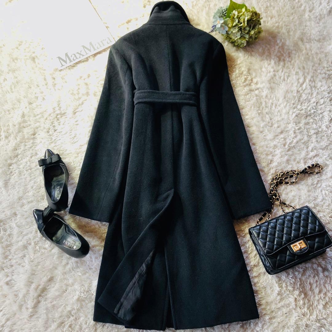 希少42✨美品 マックスマーラ ベルテッドコート アンゴラ 女優襟 ブラック