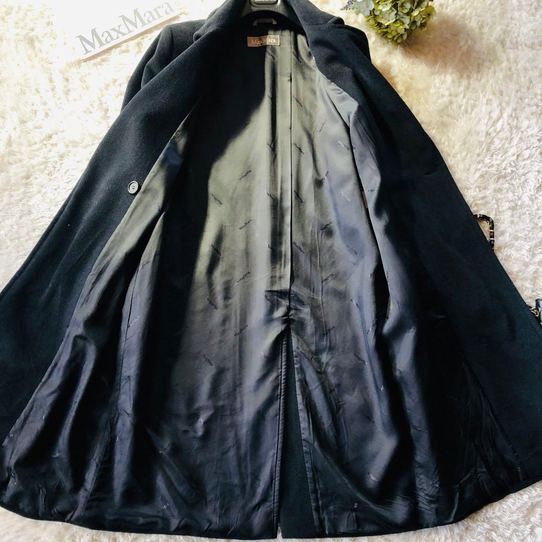 希少42✨美品 マックスマーラ ベルテッドコート アンゴラ 女優襟 ブラック