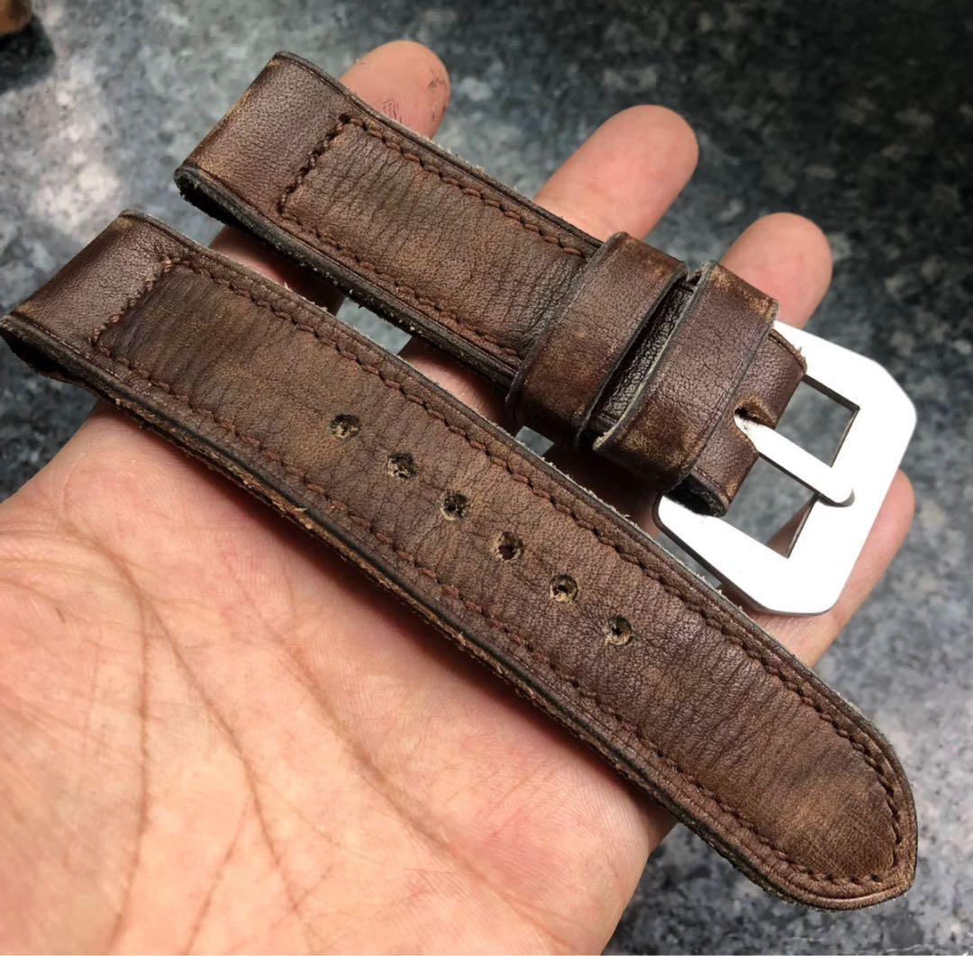 ハンドメイド パネライ など用 時計ベルト カーフレザー 26mm 尾錠付