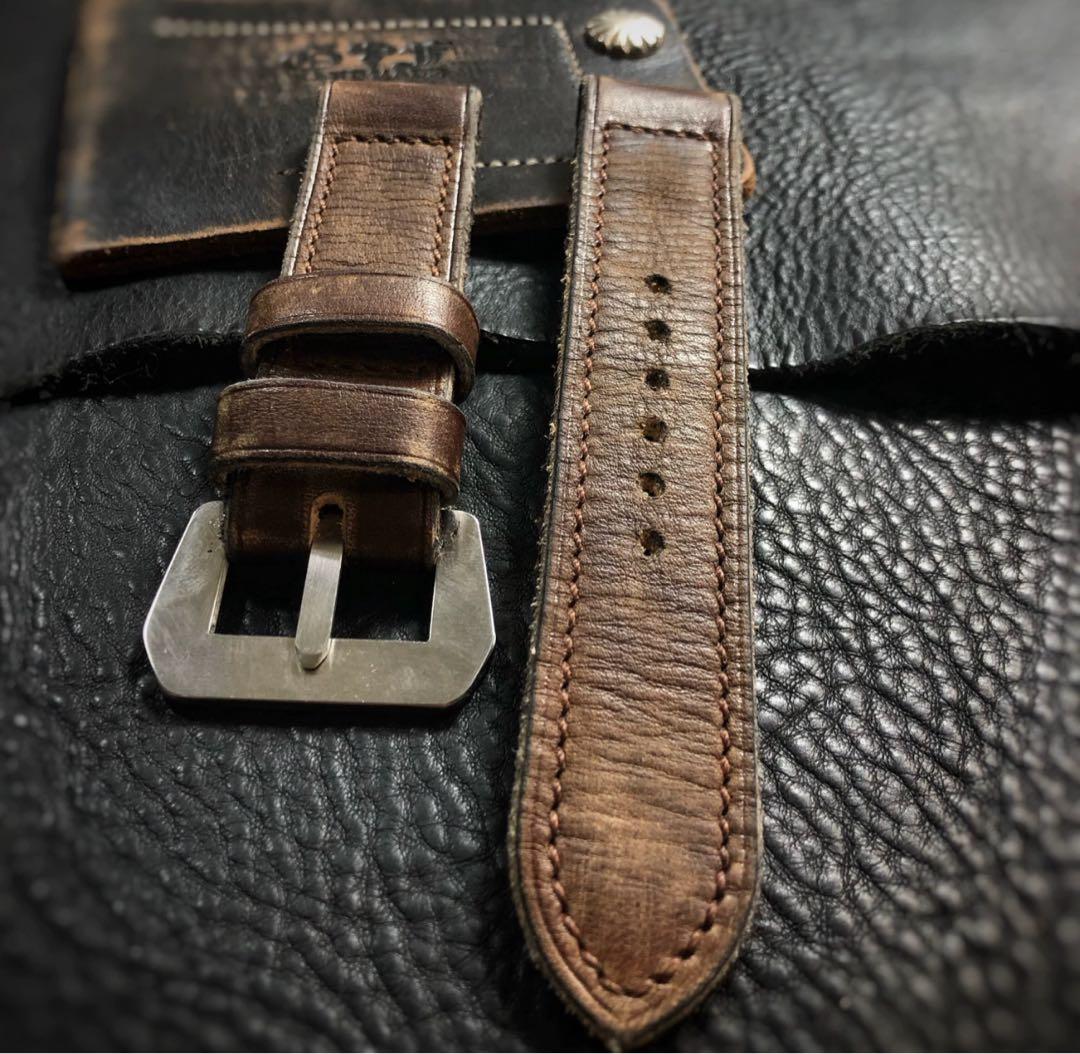 ハンドメイド パネライ など用 時計ベルト カーフレザー 26mm 尾錠付