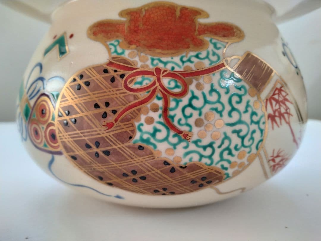 仁清宝尽砂金袋　 水指 暁山　岡田暁山　共箱　茶道具 砂金袋　初釜　正月茶会に