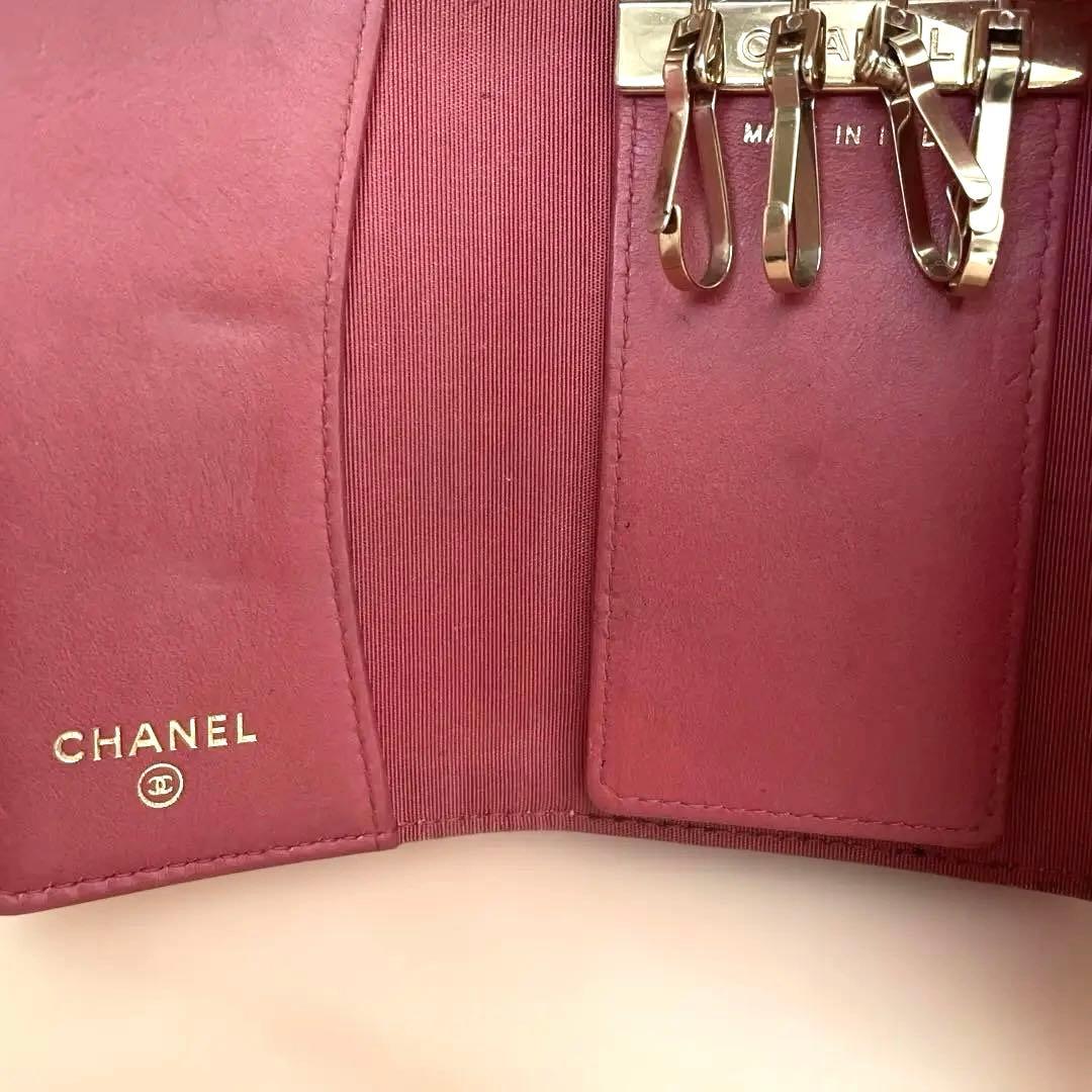 CHANEL キルティング レザーキーケース ピンク