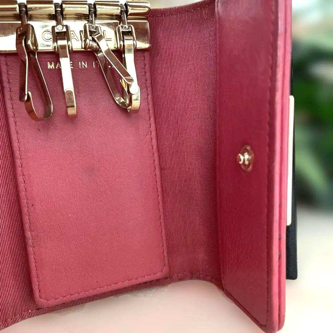 CHANEL キルティング レザーキーケース ピンク