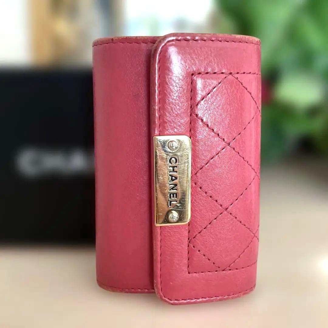 CHANEL キルティング レザーキーケース ピンク