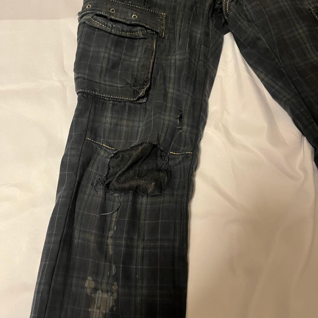 Roen チェックパンツ ダメージ ブリーチ 加工 ドクロ スカル ロエン