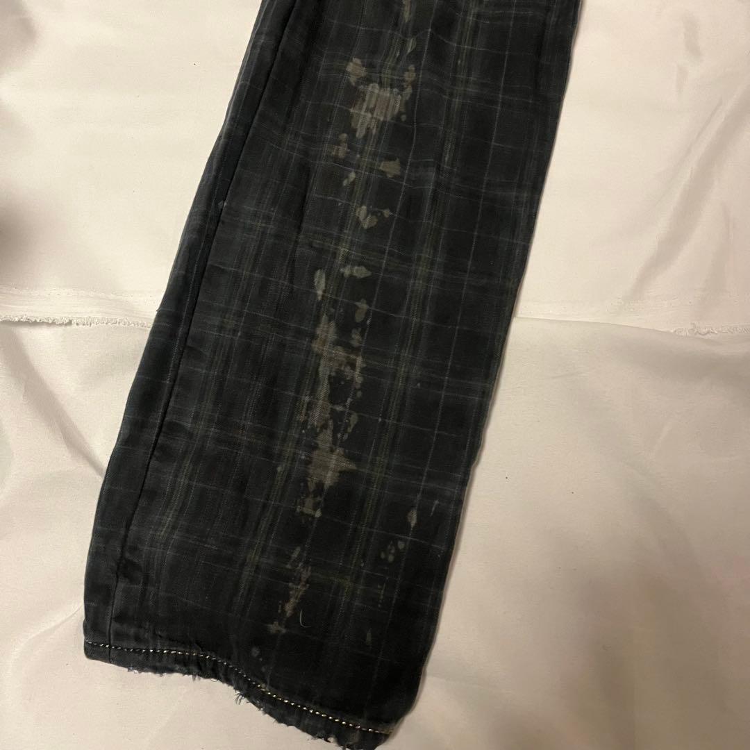 Roen チェックパンツ ダメージ ブリーチ 加工 ドクロ スカル ロエン