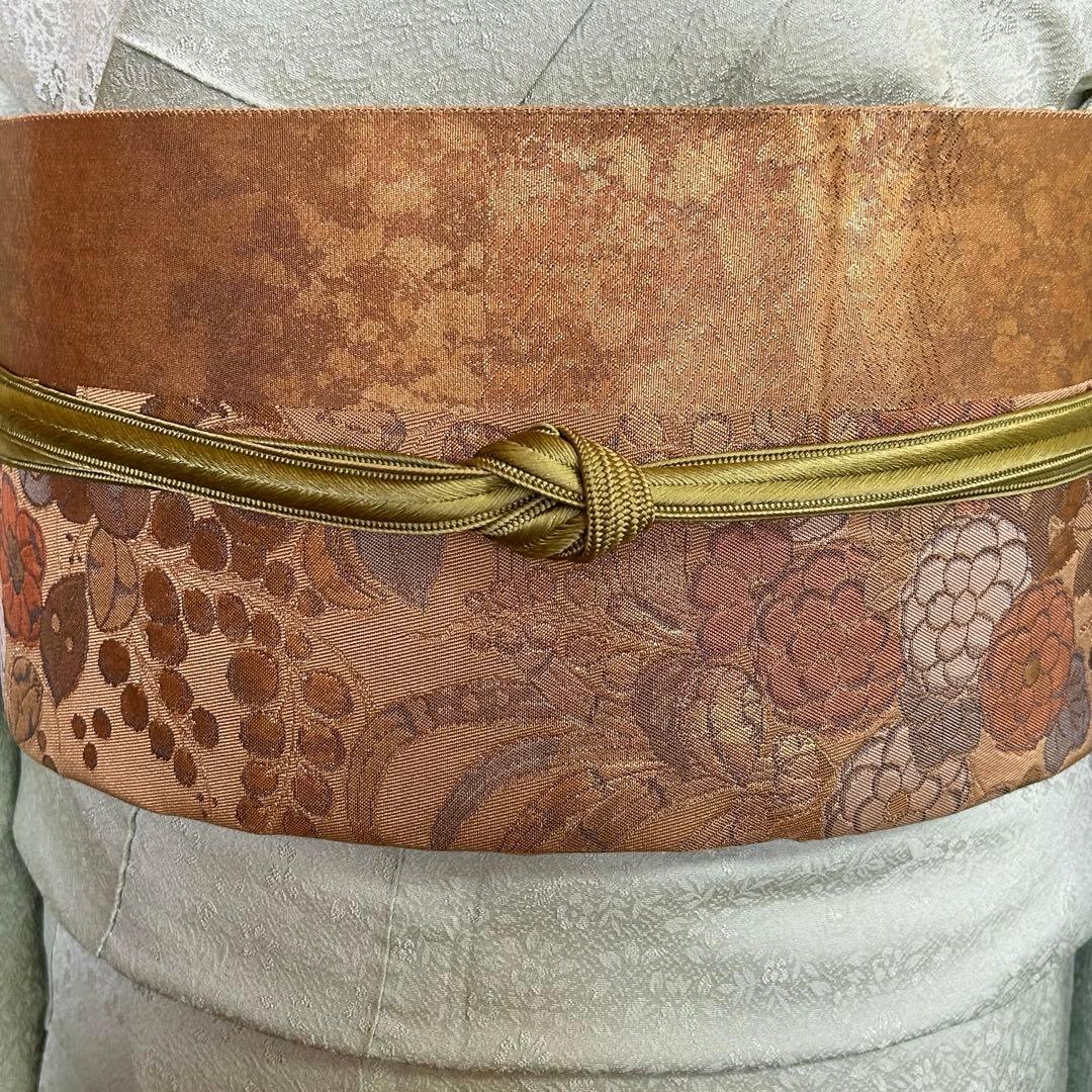 【トールサイズ】正絹 色無地 裏葉柳色 草花地紋 紋無し 袷着物 ③