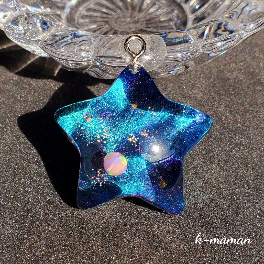 はくとん　　佐竹ガラスの星空ネックレス　レジンネックレス　ハンドメイド