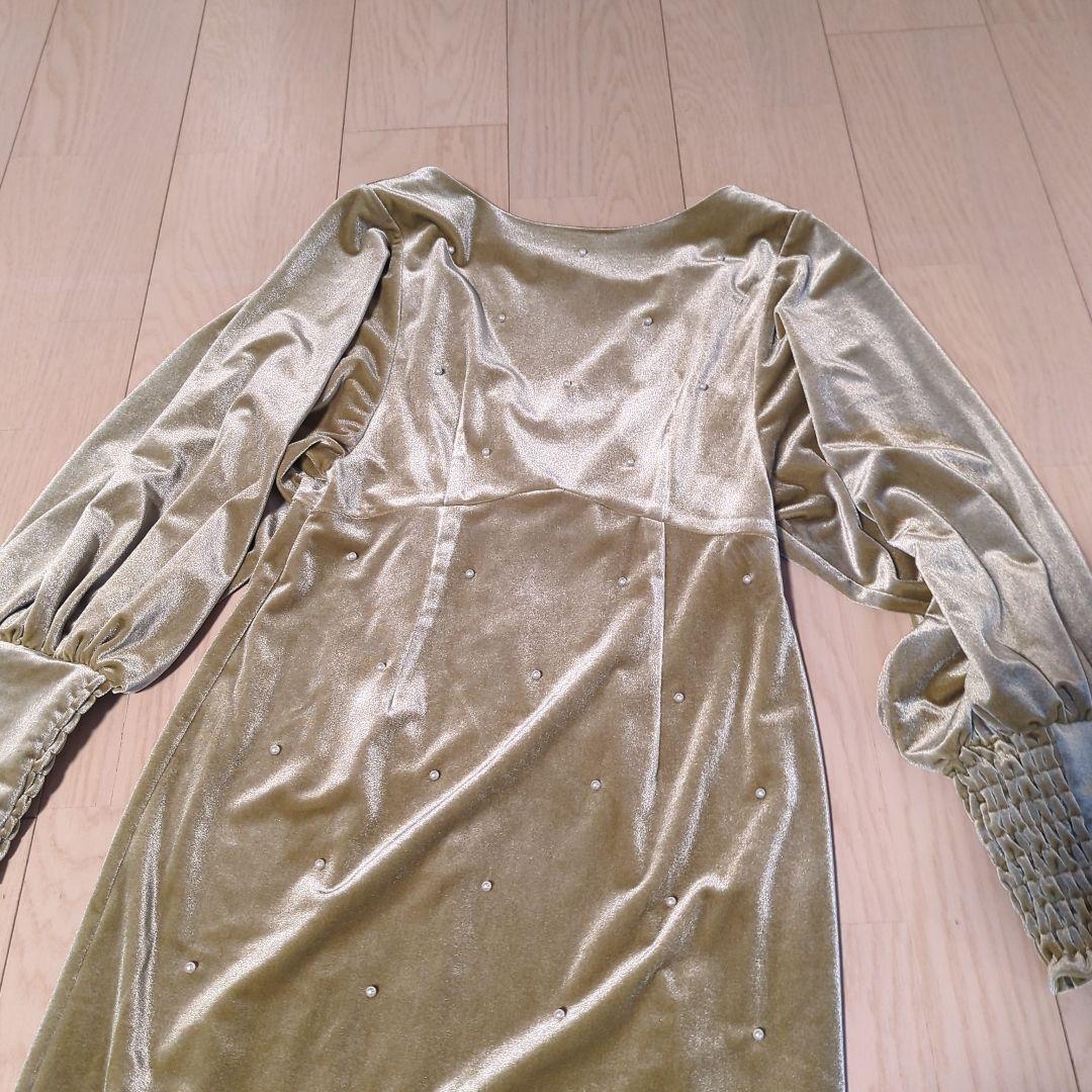 Ameri　BACK OPEN PEARL VELOUR DRESS