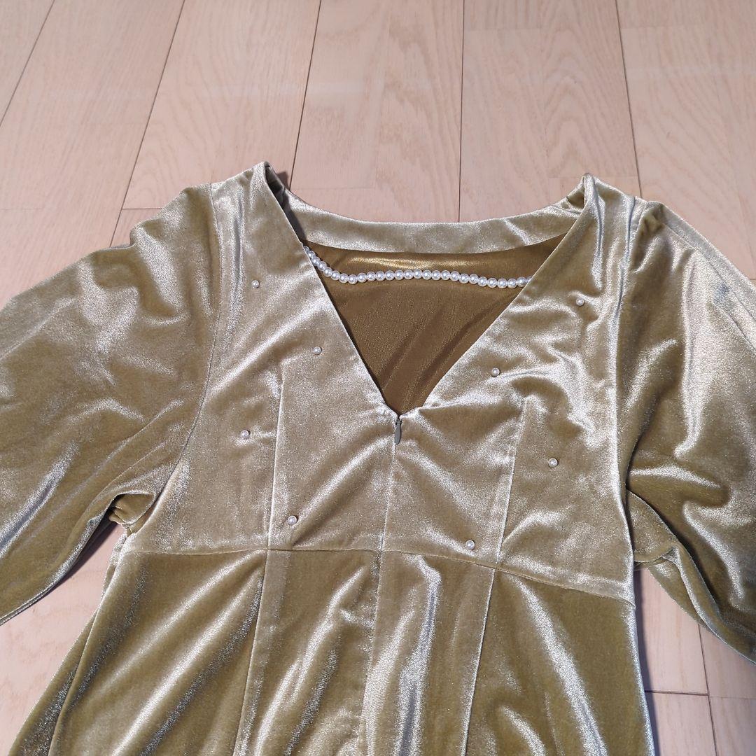 Ameri　BACK OPEN PEARL VELOUR DRESS