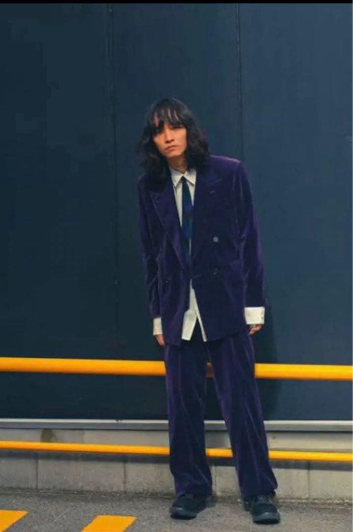 パープル ベルベット ダブルブレストジャケット