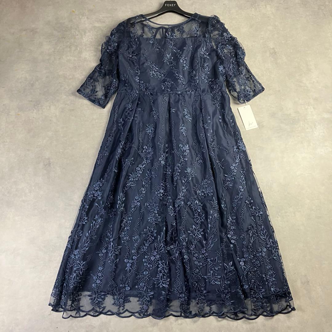 【新品】ハレモード 総レースドレス 紺 LL 大きいサイズ ワンピース 結婚式
