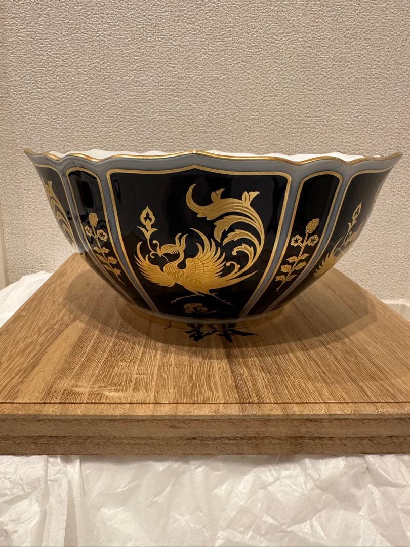 大倉陶園 瑠璃地金蝕鳳凰文輪花 菓子鉢銘々皿 限定１００組 創立七十五周年記念