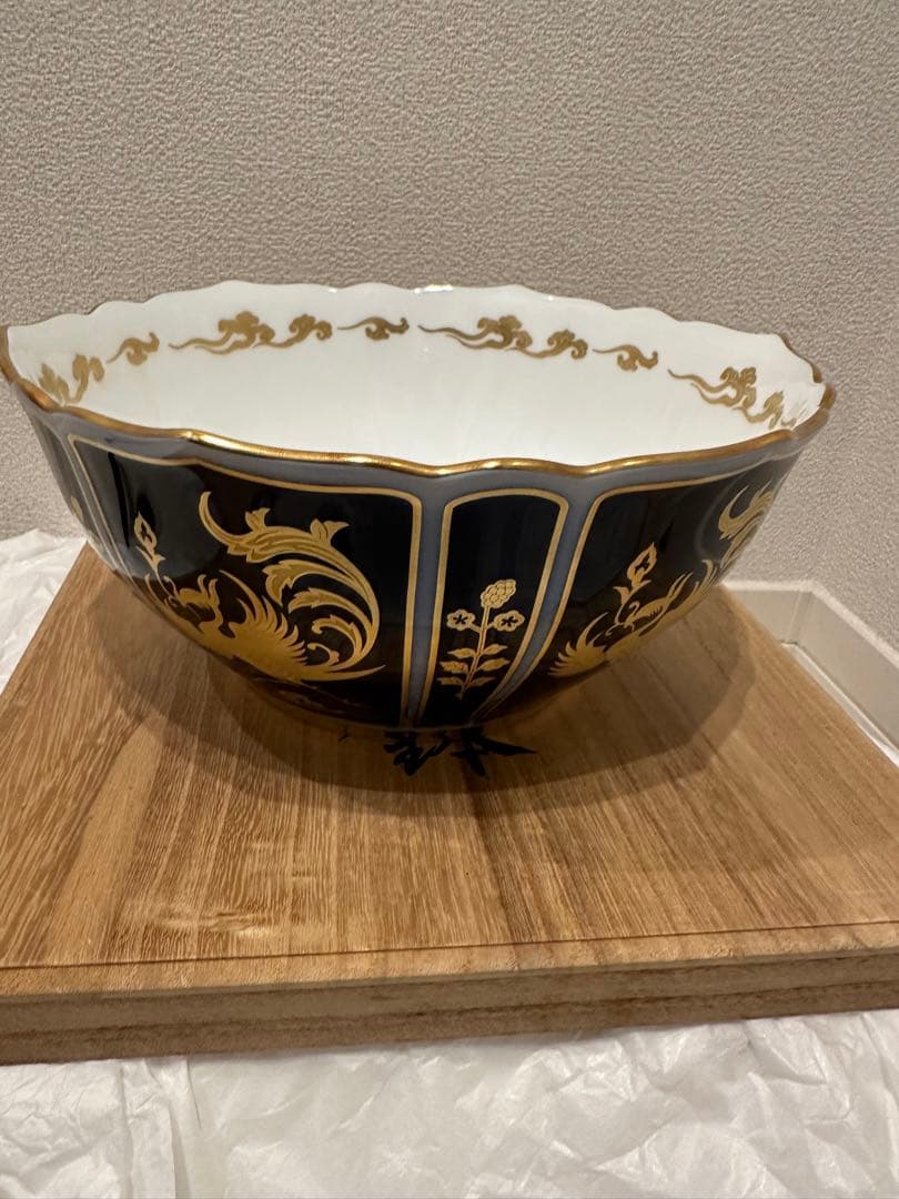 大倉陶園 瑠璃地金蝕鳳凰文輪花 菓子鉢銘々皿 限定１００組 創立七十五周年記念