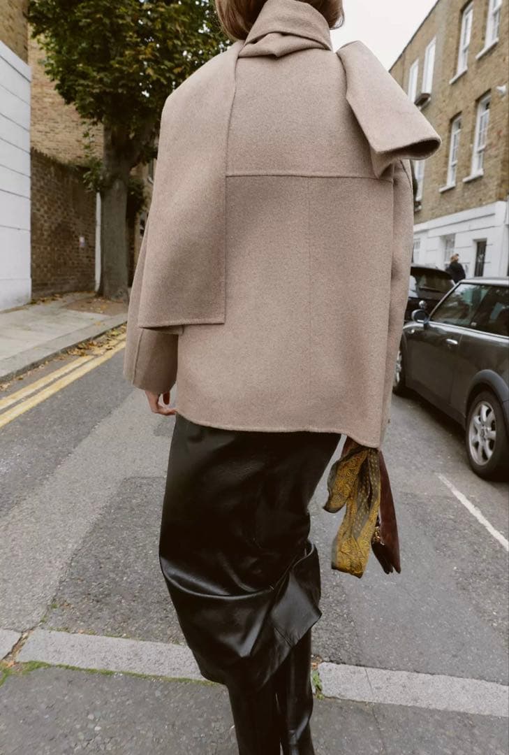 【ZARA】ザラ XS ウールショートスカーフコート ミンク ベージュ