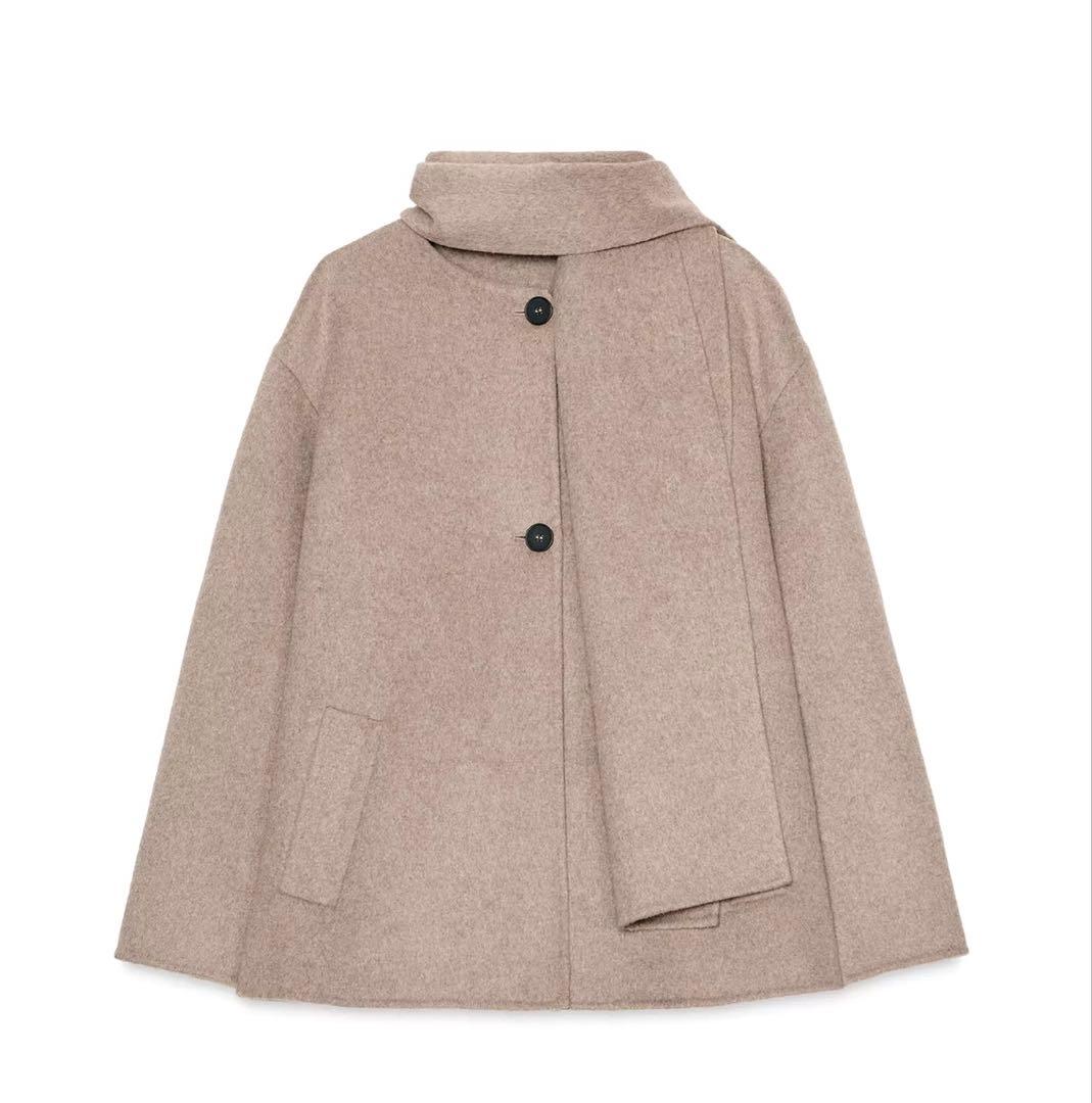 【ZARA】ザラ XS ウールショートスカーフコート ミンク ベージュ