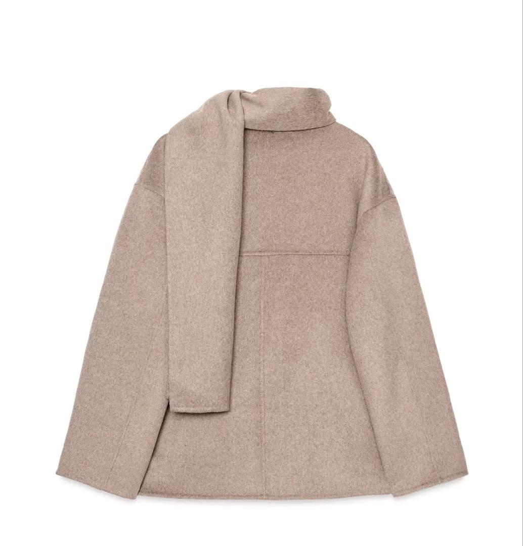 【ZARA】ザラ XS ウールショートスカーフコート ミンク ベージュ