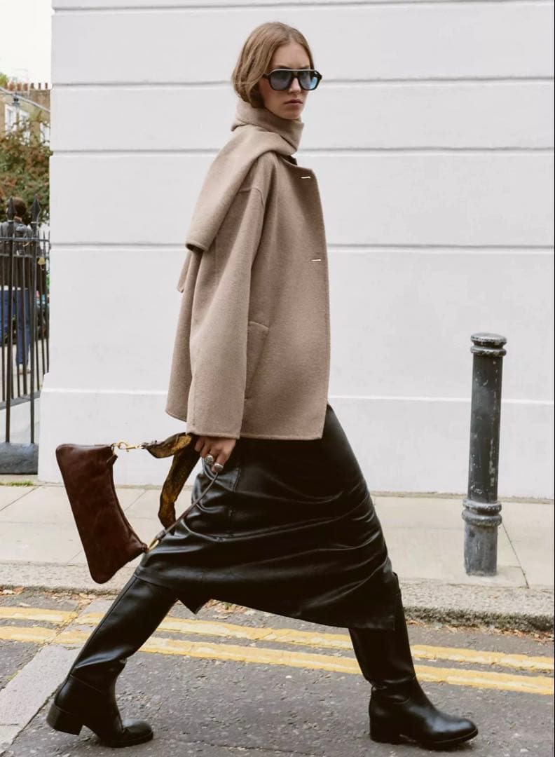 【ZARA】ザラ XS ウールショートスカーフコート ミンク ベージュ