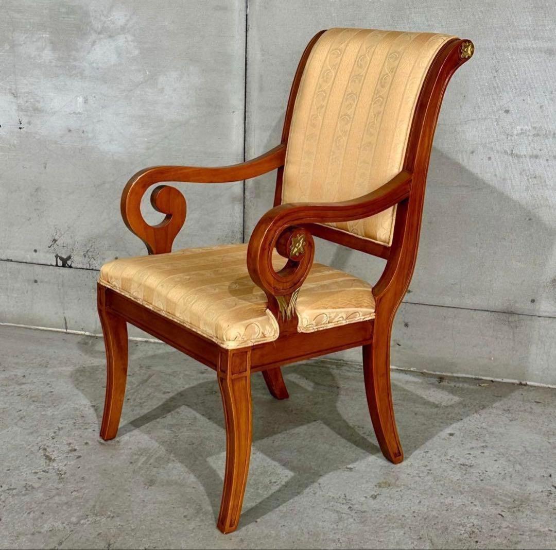 ✦優雅な曲線美✦ロココ調クラシックチェア　アームチェア　真鍮調装飾　ヴィンテージ