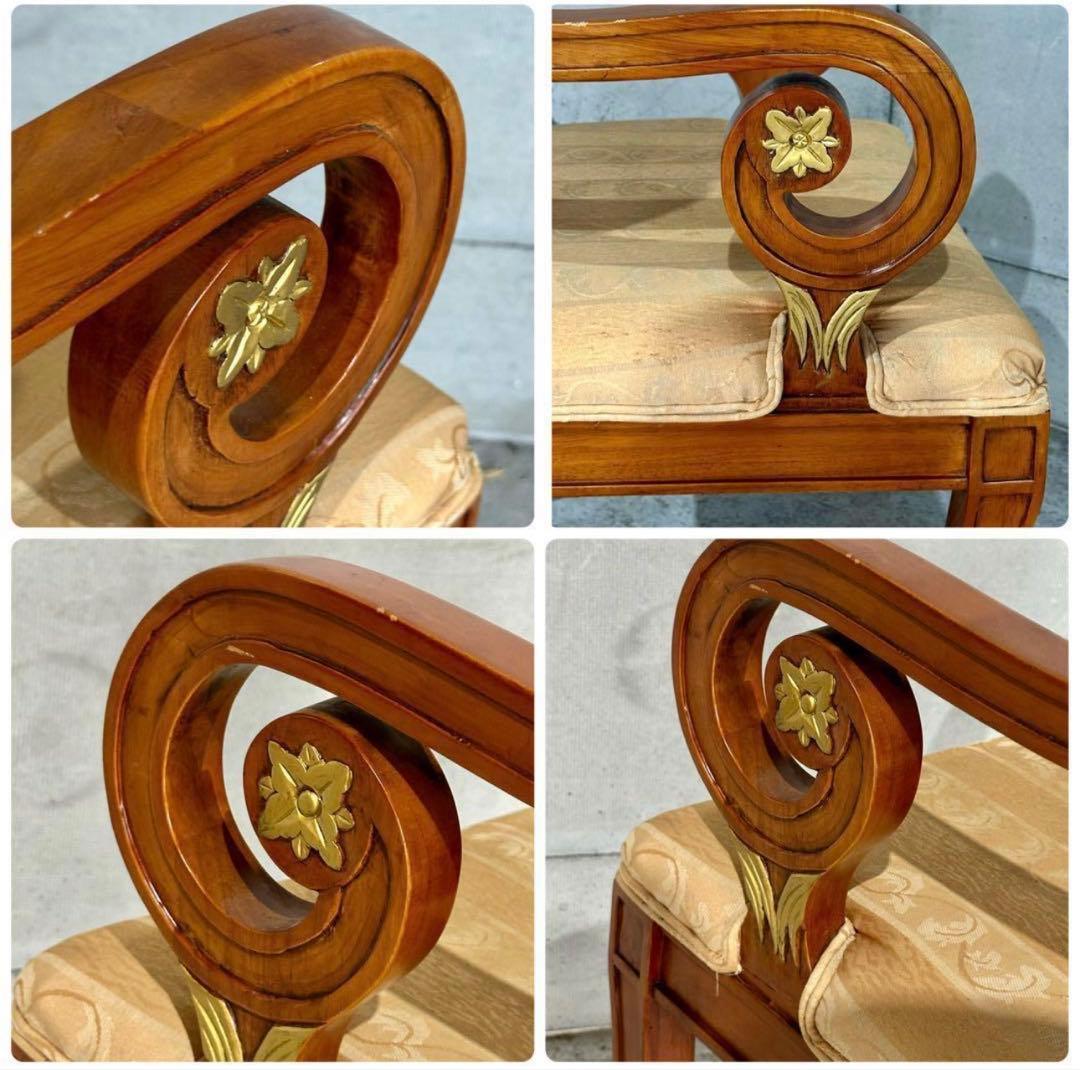 ✦優雅な曲線美✦ロココ調クラシックチェア　アームチェア　真鍮調装飾　ヴィンテージ