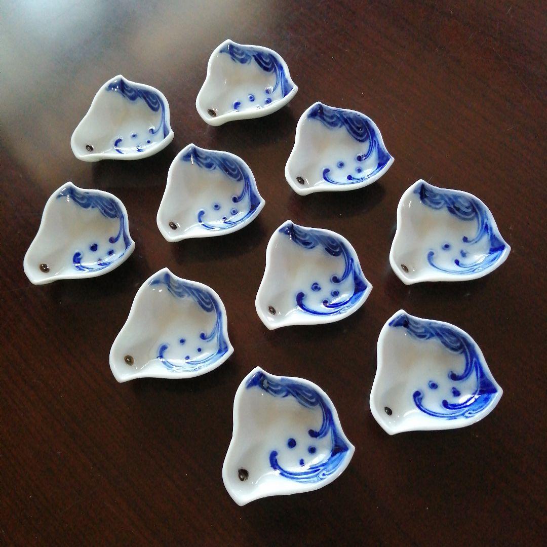 伊万里　染付波千鳥手塩皿　10枚　7.9cm　大正～昭和初期