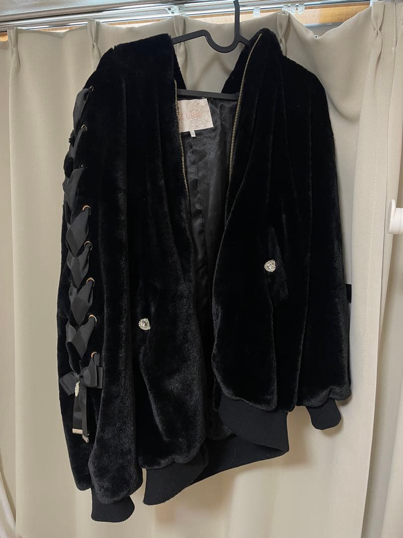 LIZLISA うさみみファーブルゾン 黒 リズリサ