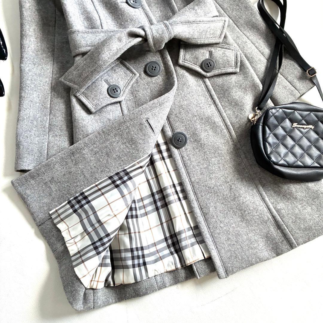 ◆美品◆バーバリーブルーレーベル◆ウールロングコート◆M◆グレー◆ノバチェック