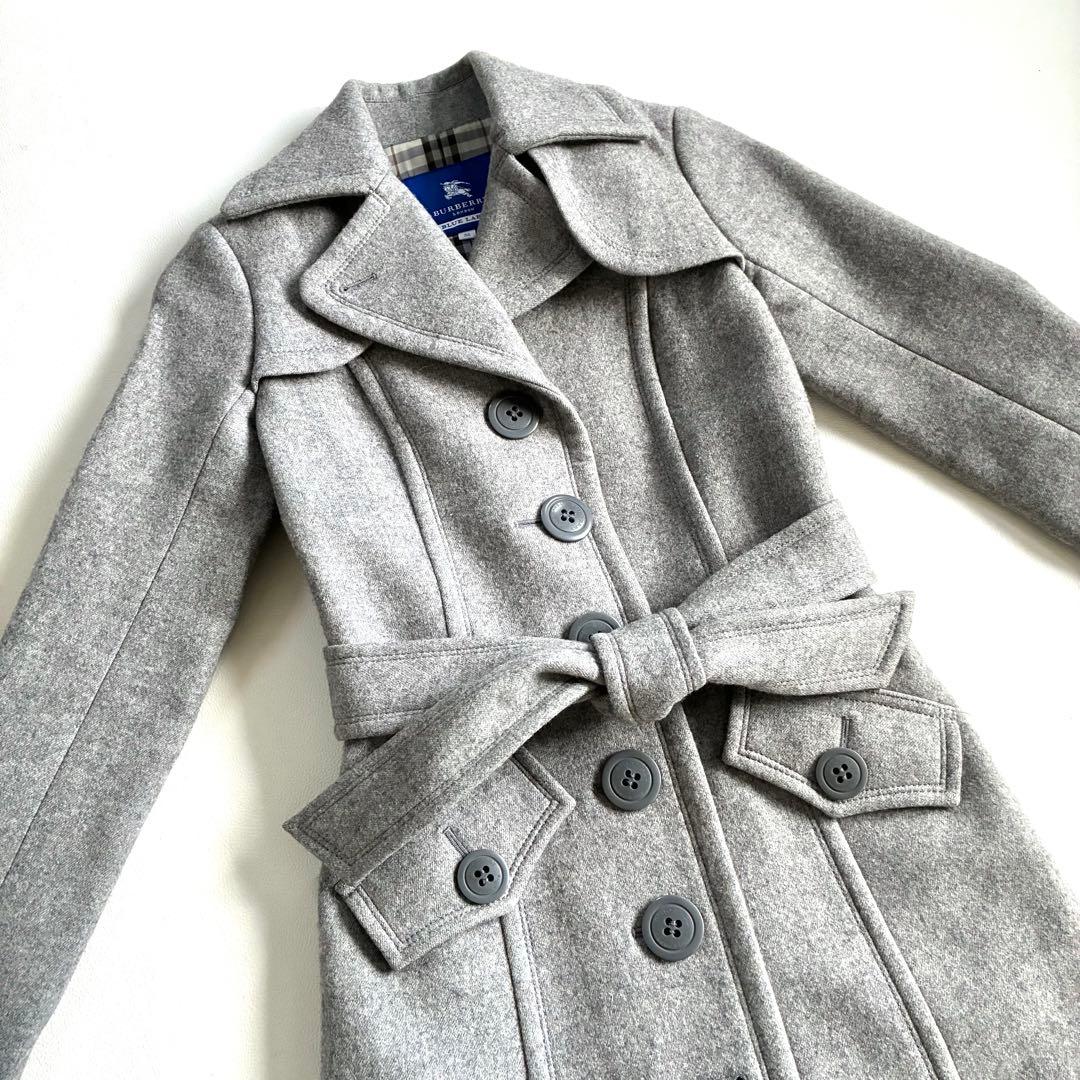 ◆美品◆バーバリーブルーレーベル◆ウールロングコート◆M◆グレー◆ノバチェック