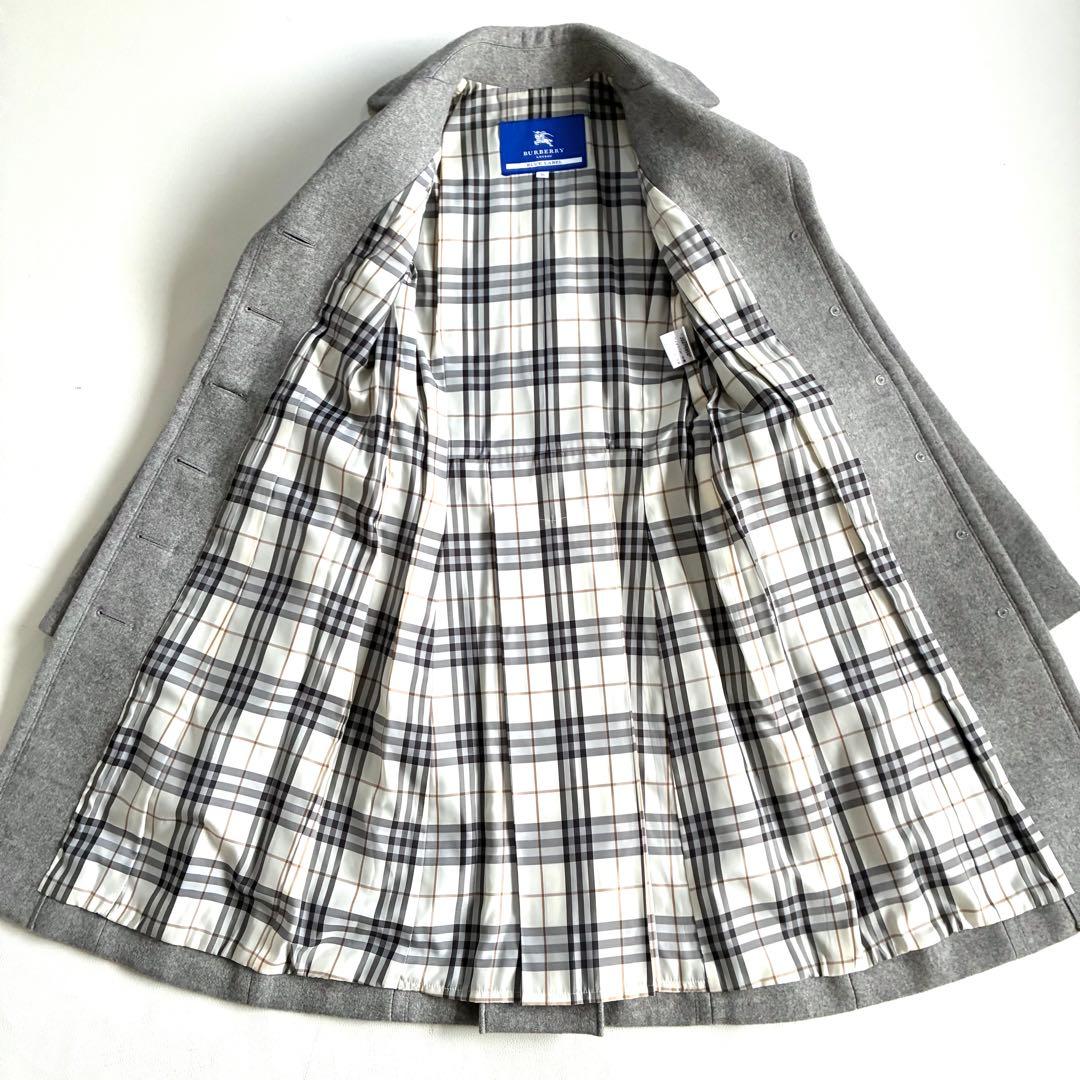 ◆美品◆バーバリーブルーレーベル◆ウールロングコート◆M◆グレー◆ノバチェック