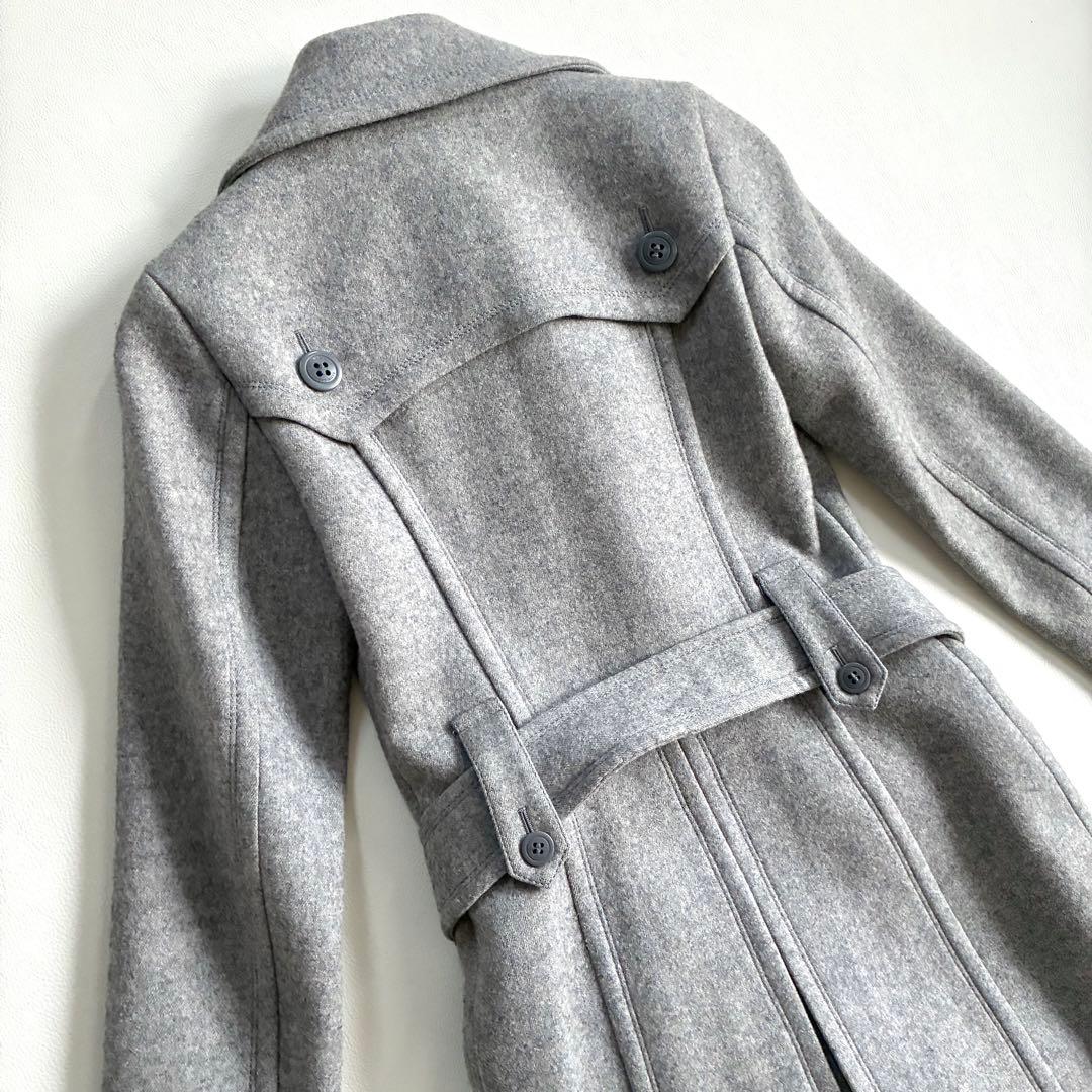 ◆美品◆バーバリーブルーレーベル◆ウールロングコート◆M◆グレー◆ノバチェック