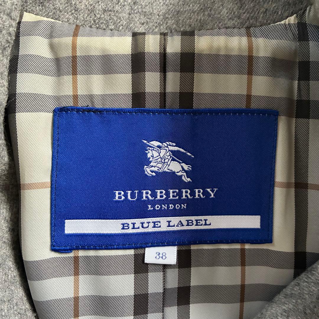 ◆美品◆バーバリーブルーレーベル◆ウールロングコート◆M◆グレー◆ノバチェック