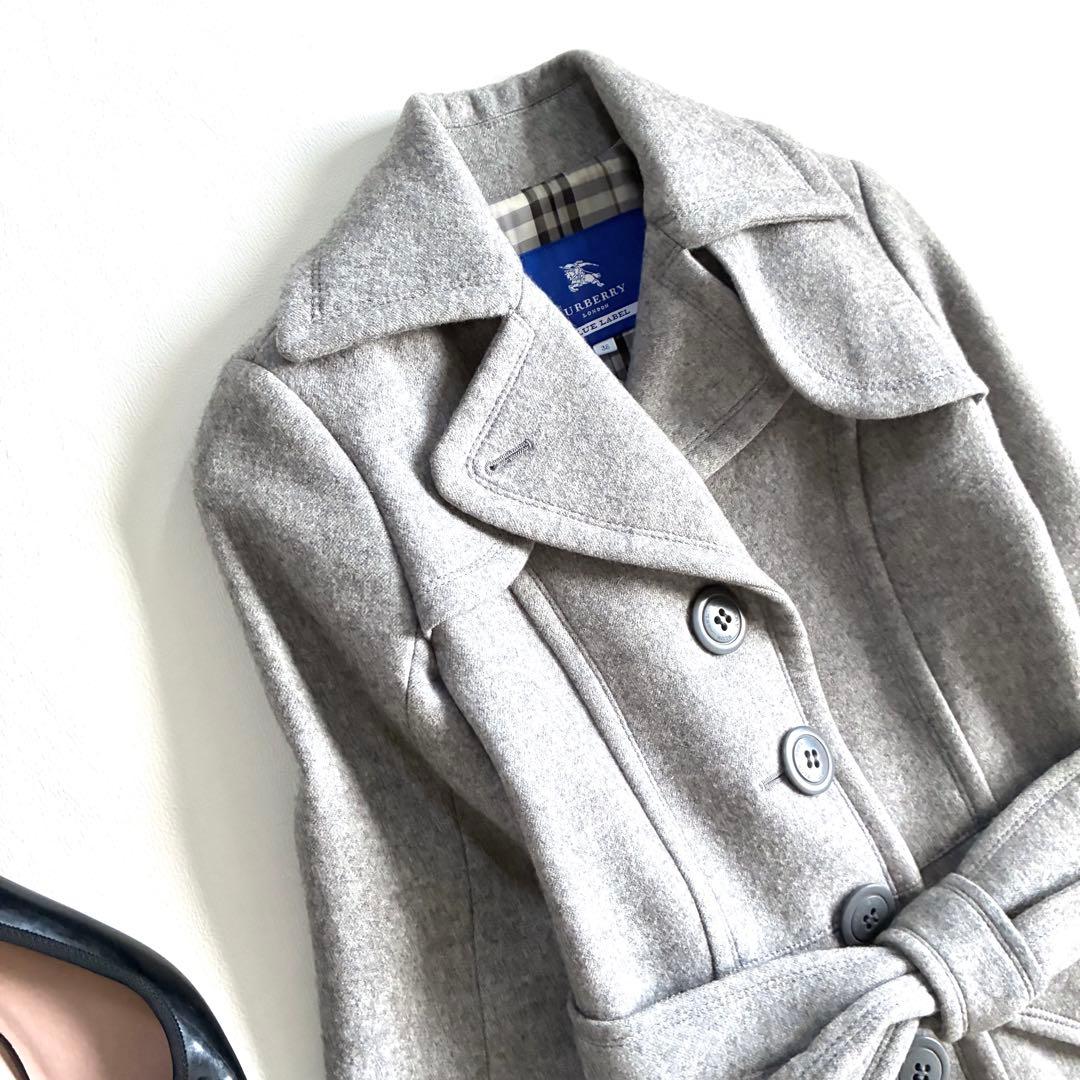 ◆美品◆バーバリーブルーレーベル◆ウールロングコート◆M◆グレー◆ノバチェック