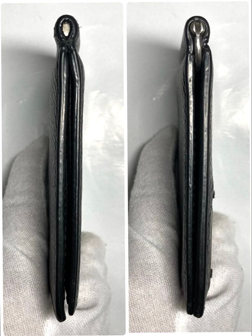 良品　グッチ　グッチロゴ　レザー　マネークリップ付き　カードケース　ブラック