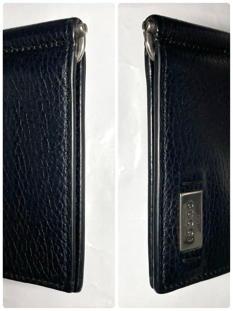 良品　グッチ　グッチロゴ　レザー　マネークリップ付き　カードケース　ブラック