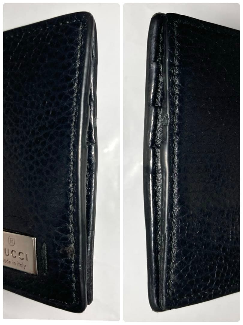 良品　グッチ　グッチロゴ　レザー　マネークリップ付き　カードケース　ブラック