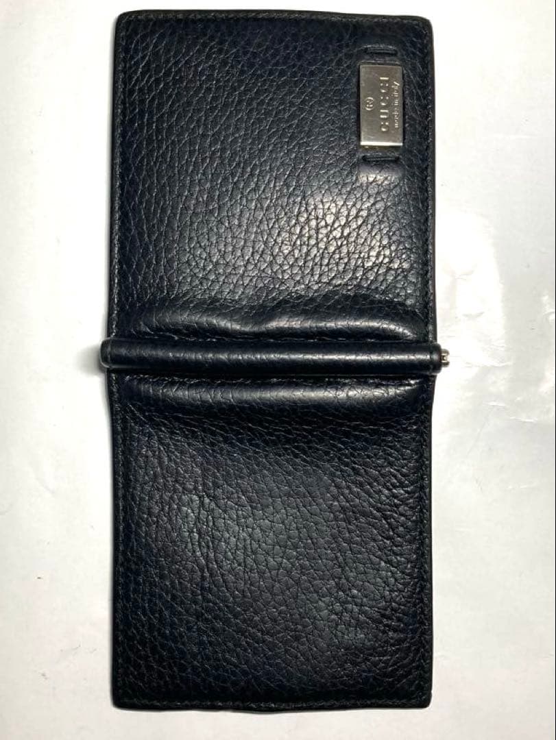 良品　グッチ　グッチロゴ　レザー　マネークリップ付き　カードケース　ブラック