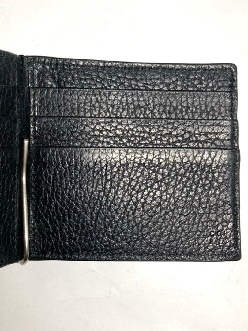 良品　グッチ　グッチロゴ　レザー　マネークリップ付き　カードケース　ブラック