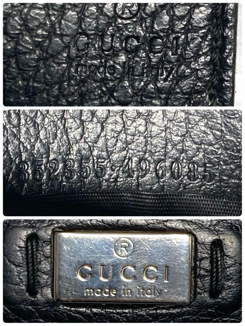 良品　グッチ　グッチロゴ　レザー　マネークリップ付き　カードケース　ブラック