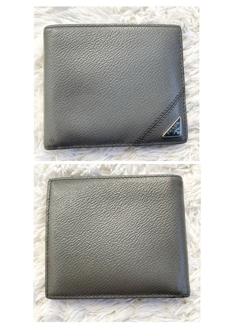 美品✨ プラダ　折り財布 2MO738 ヴィッテロダイノ レザー グレイ