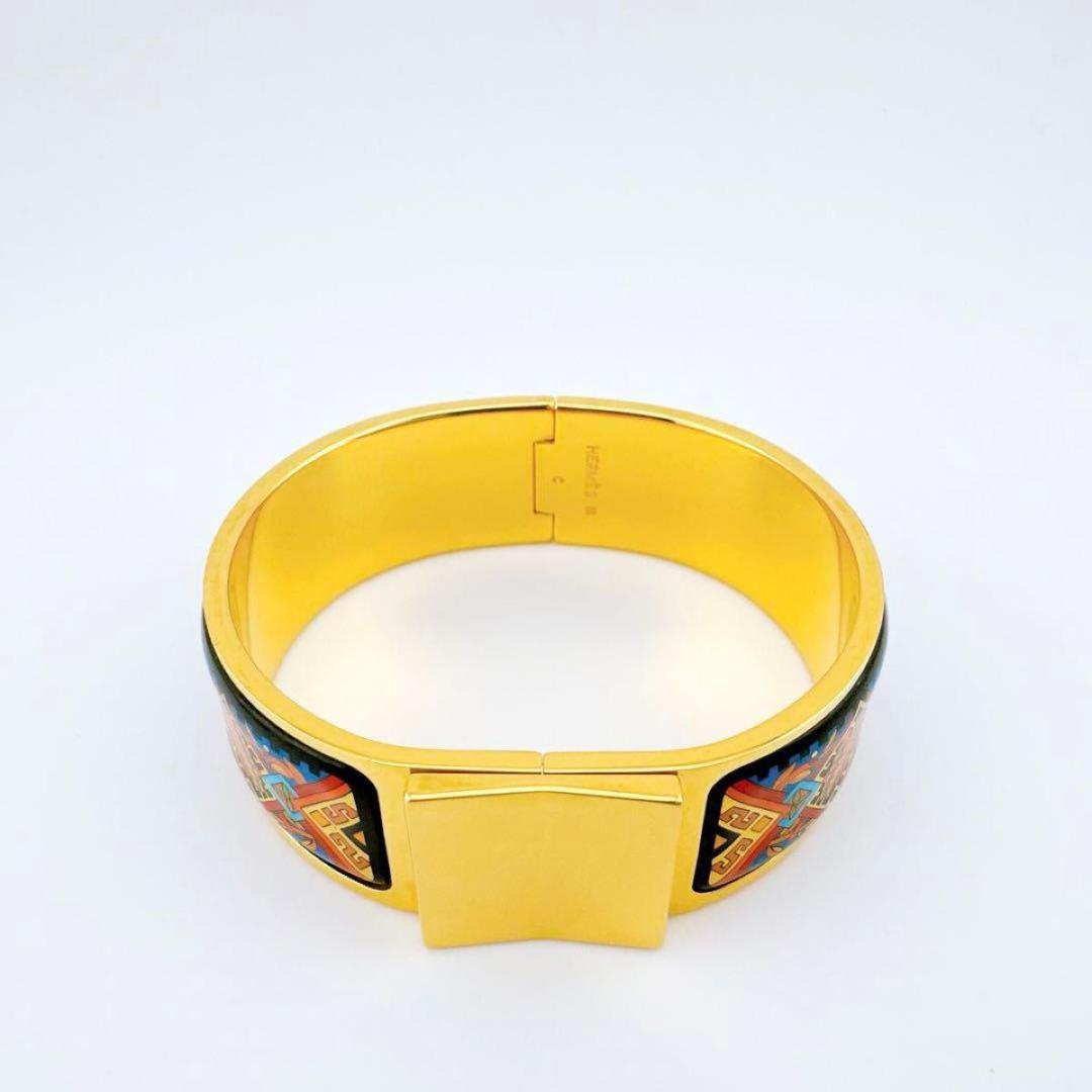 エルメス ロケ エマイユ 七宝焼 バングル ブレスレット レディース ゴールド