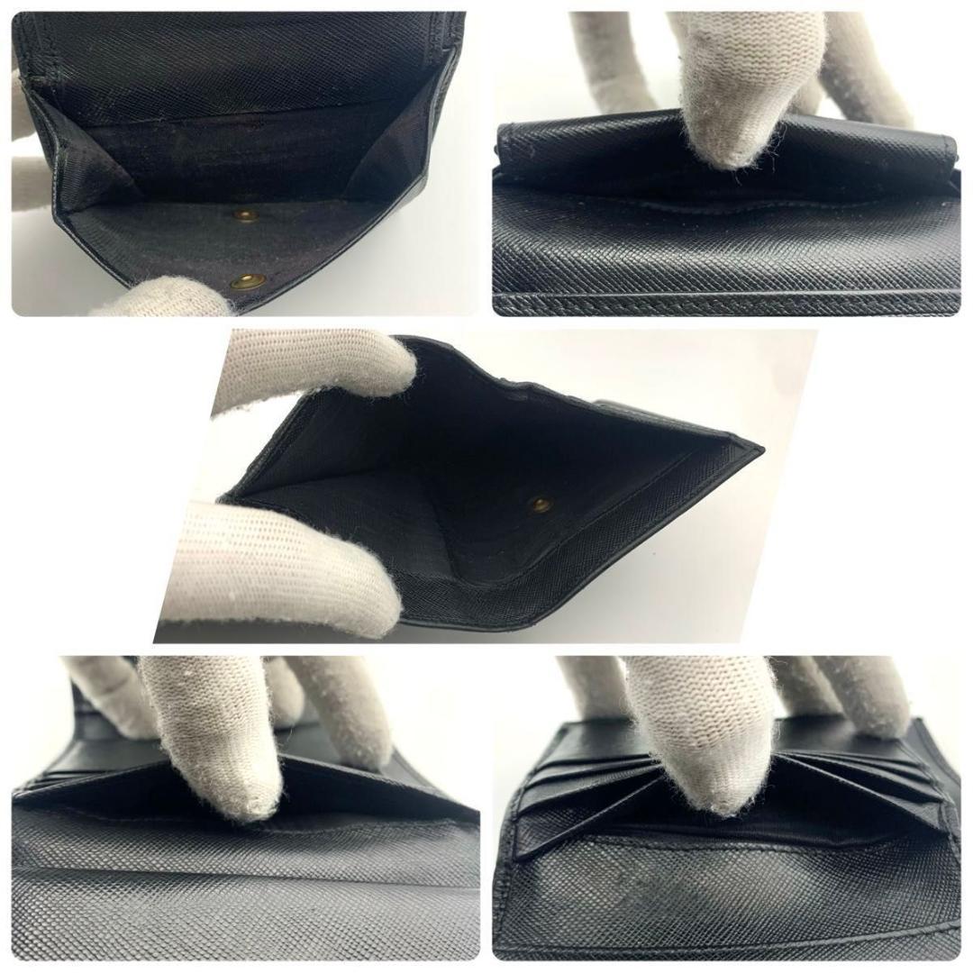 鑑定済み プラダ 財布 三つ折り サフィアーノ 三角プレート コンパクト 黒