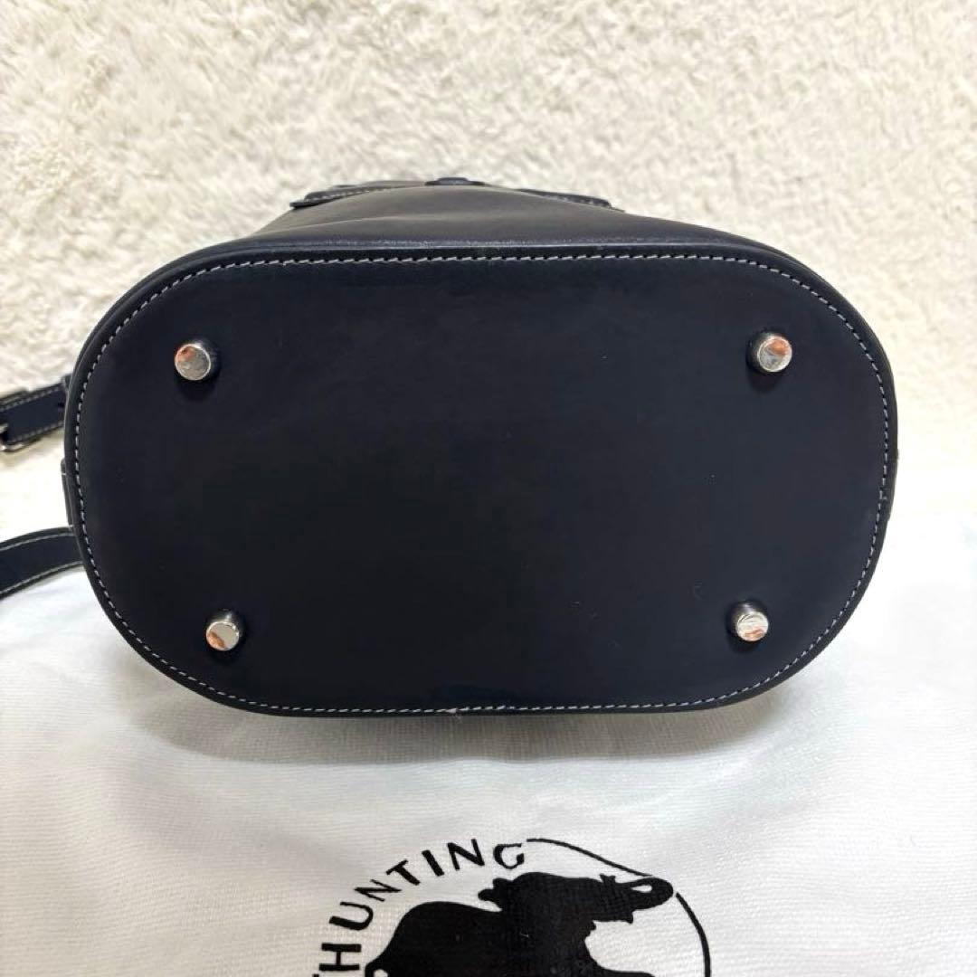 ハンティングワールド バケツ型 オールレザー ショルダーバッグ ネイビー