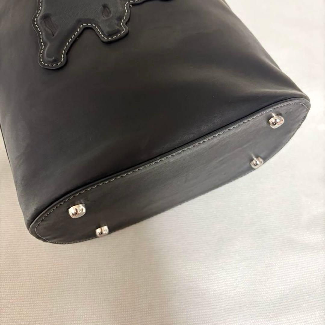 ハンティングワールド バケツ型 オールレザー ショルダーバッグ ネイビー