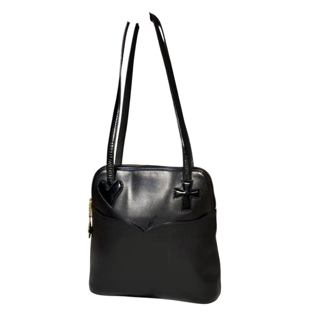 美品　希少　クリスチャンラクロワ　❤︎ハート&➕クロス　シボ革　ショルダーバッグ