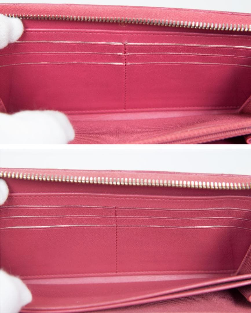 シャネル 長財布 マトラッセ ラウンドファスナー ピンク レッド ラムスキン