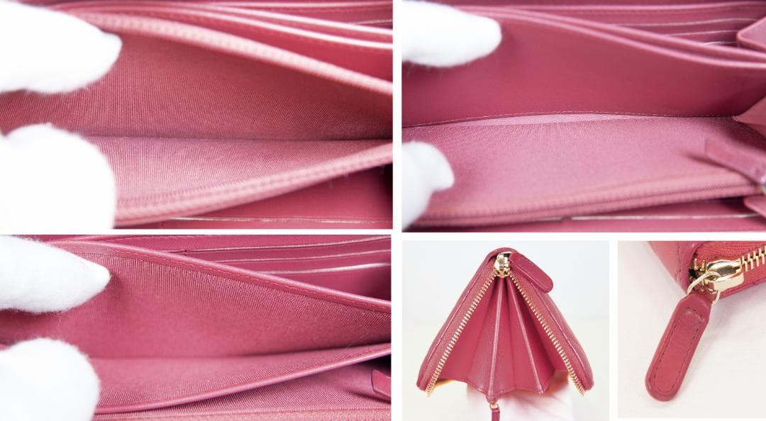 シャネル 長財布 マトラッセ ラウンドファスナー ピンク レッド ラムスキン